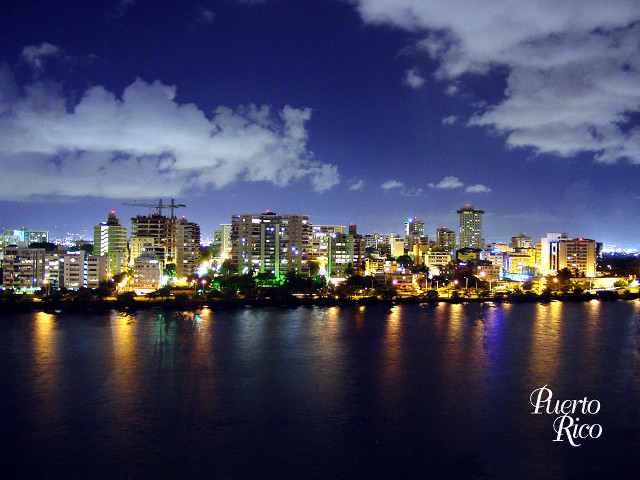 City skyline night water cloudy free wallpaper - medium preview image
