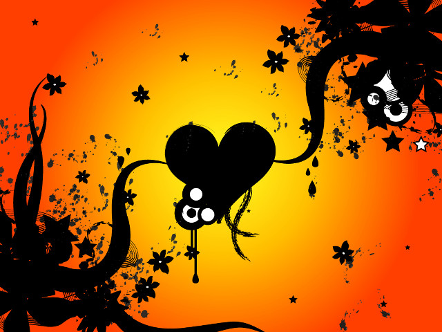 Black orange heart flowers face free wallpaper - medium preview image