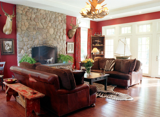 Living room fireplace deerhead couch free wallpaper for desktop - medium preview image
