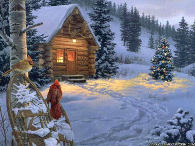 Cabin snow bird christmas forest free wallpaper - medium preview image