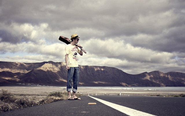 Man bats mountains lake sky free wallpaper - medium preview image