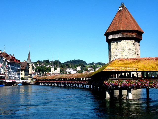 Bridge tower river boats buildings free wallpaper - medium preview image