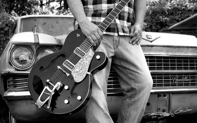Man guitar car grass trees free wallpaper - medium preview image