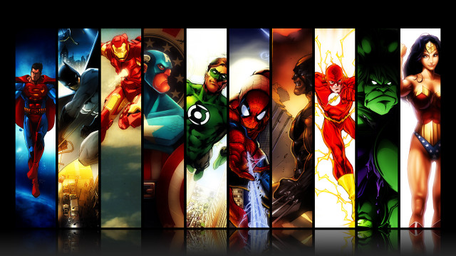 Superheroes collage colorful characters different free wallpaper - medium preview image