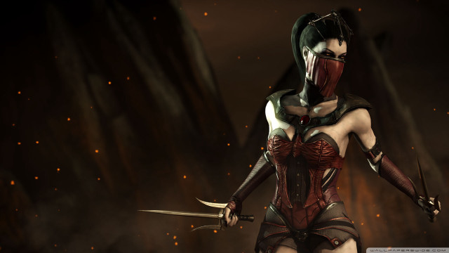 Woman red outfit swords mask free wallpaper - medium preview image