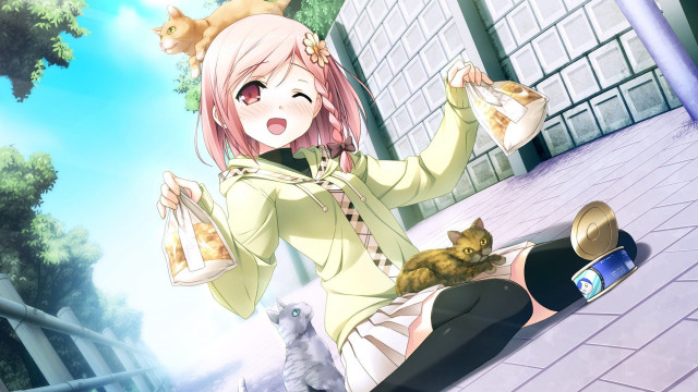 Girl cat phone shoulder remodernism free wallpaper - medium preview image