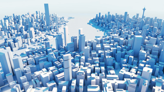 3d city river tall buildings free wallpaper - medium preview image