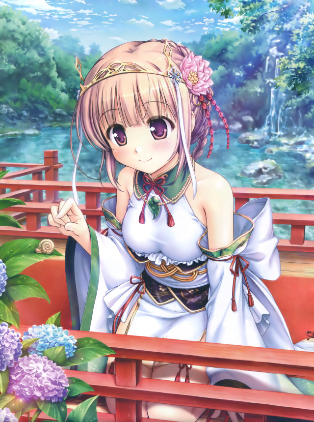 Woman white dress bench flowers free wallpaper - medium preview image