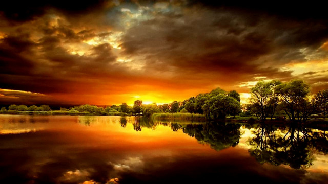 Sunset lake trees clouds dark free wallpaper - medium preview image
