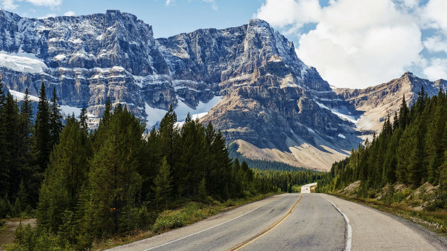 Mountain road forest truck sky free wallpaper - medium preview image