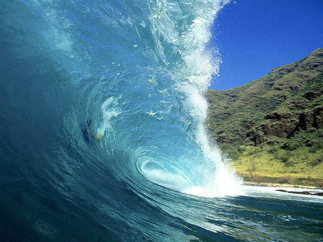 Large wave beach mountain person free wallpaper - medium preview image