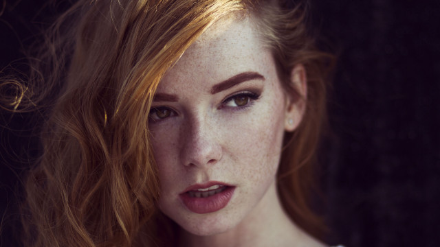 Freckled hair white dress posing free wallpaper - medium preview image