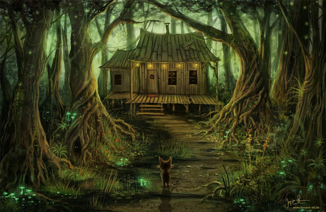 Cabin woods dog walking path free wallpaper - medium preview image