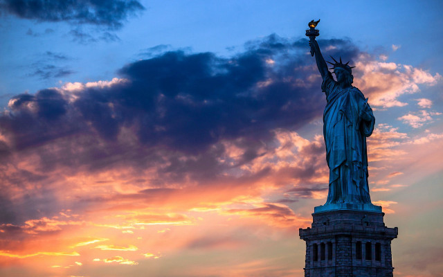 Statue liberty silhouette sunset sky free wallpaper - medium preview image