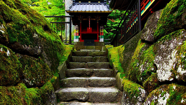 Stone stairway moss pagoda red free wallpaper - medium preview image