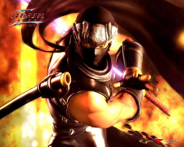 Man black outfit sword flames free wallpaper - medium preview image
