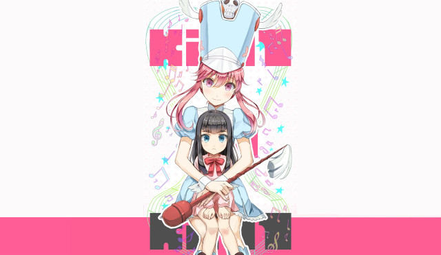 Anime couple sitting pink background free wallpaper - medium preview image