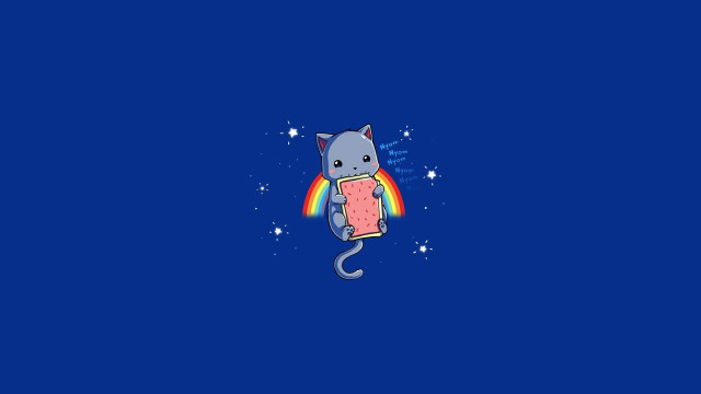 Cat holding cake rainbow blue free wallpaper - medium preview image