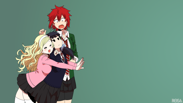 Anime characters hugging green background #3 free wallpaper - medium preview image