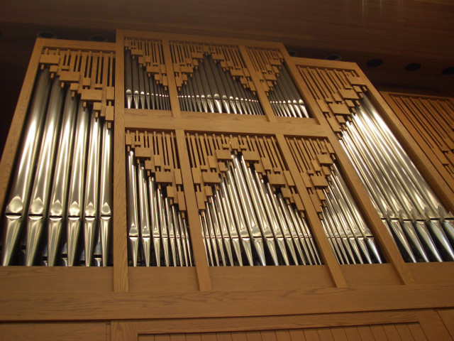 Pipe organ wood paneling metal free wallpaper - medium preview image