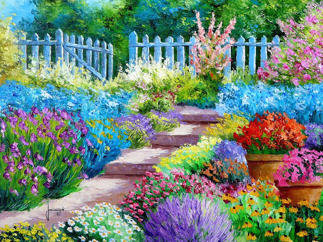 Garden flowers white picket fence free wallpaper - medium preview image