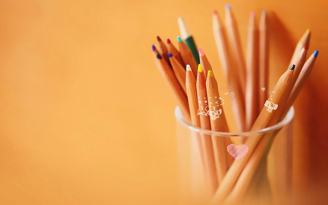 Glass filled pencils table heart free wallpaper - medium preview image
