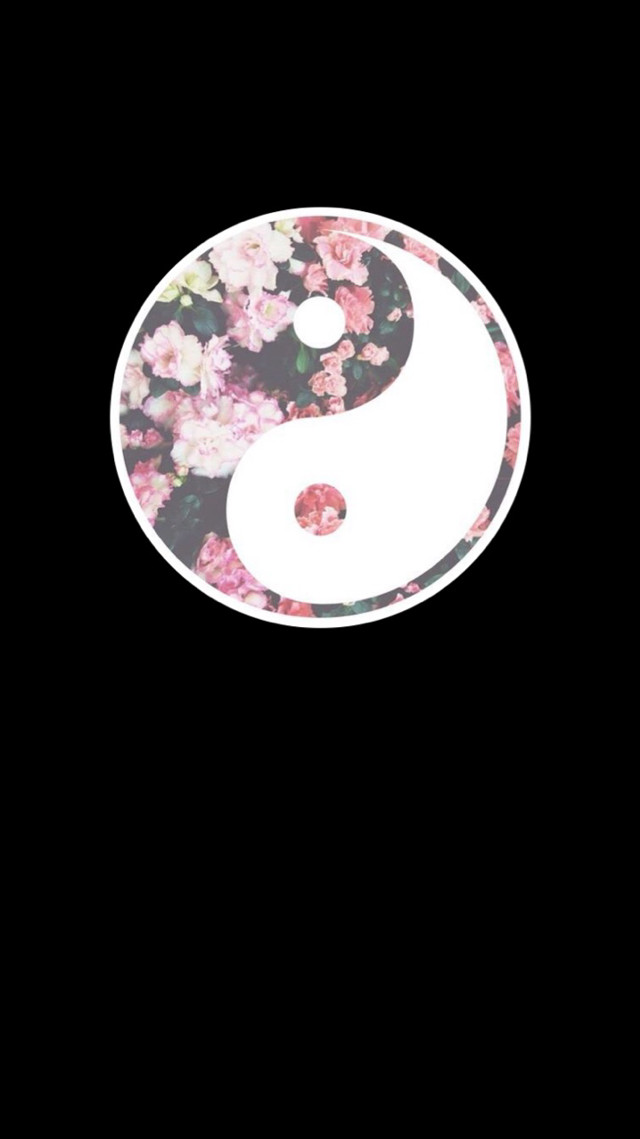 Flowered yin yang symbol black free wallpaper - medium preview image