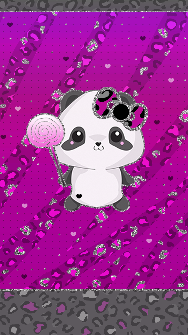 Panda lollipop purple background hearts free wallpaper - medium preview image