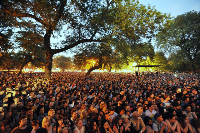 Crowd sitting trees concert festival free wallpaper - medium preview image