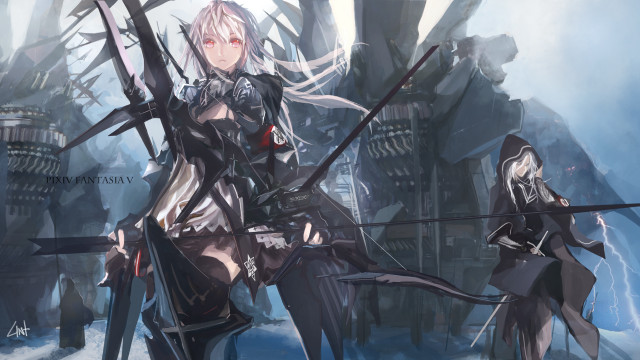 Black outfit women swords ruins free wallpaper - medium preview image