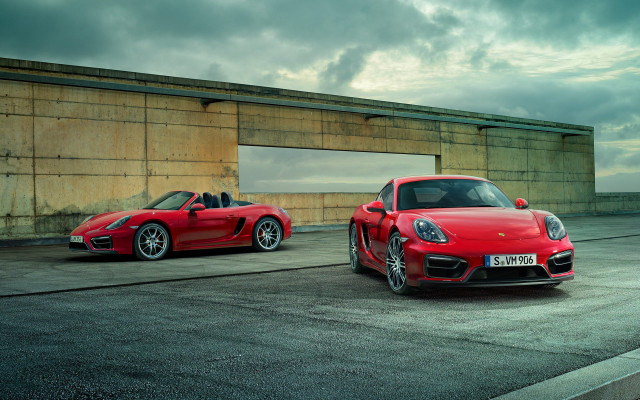 Red sports cars parking lot free wallpaper - medium preview image