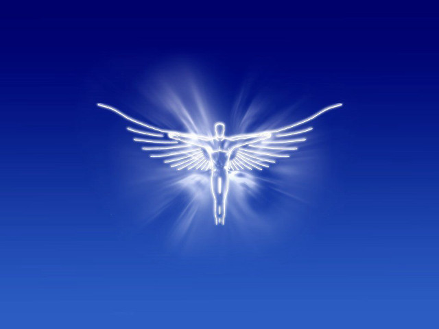 White angel outstretched wings blue free wallpaper - medium preview image