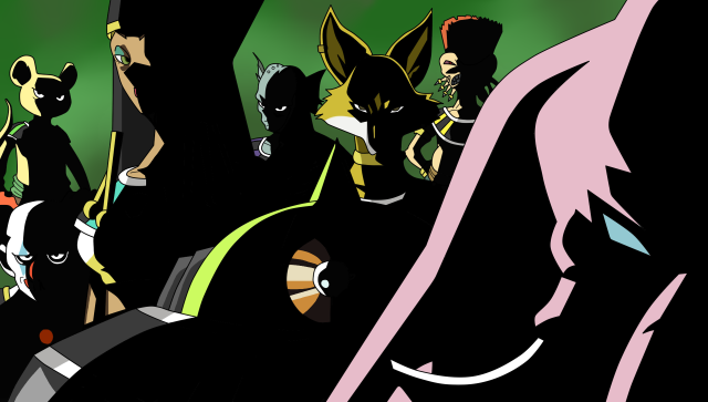 Animated characters group dark room free wallpaper - medium preview image