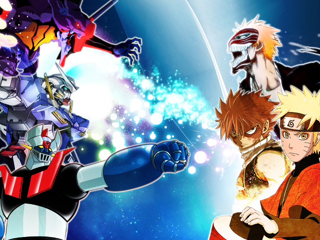 Anime characters group blue background #14 free wallpaper - medium preview image