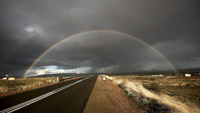 Double rainbow desert road dark #2 free wallpaper - medium preview image