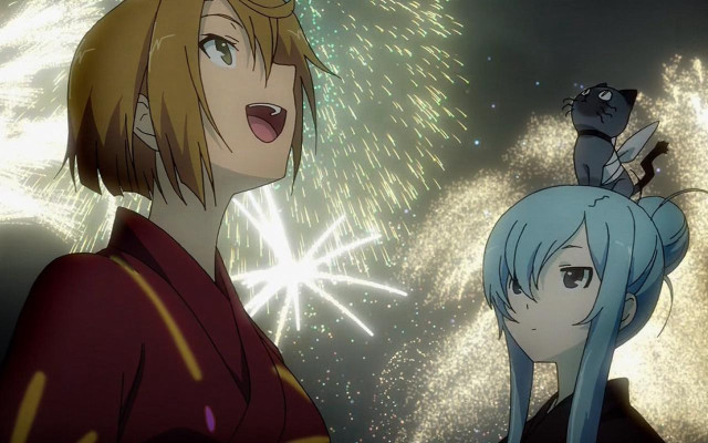 Anime couple fireworks cat head free wallpaper - medium preview image