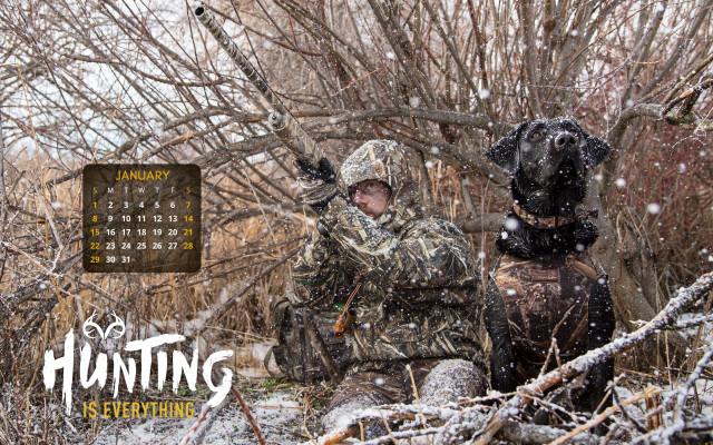 Hunting calendar hunters dog snow free wallpaper - medium preview image