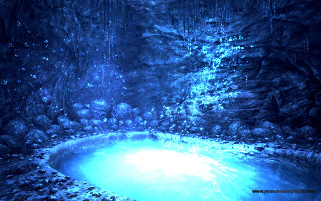 Waterfall rocks pool blue light free wallpaper - medium preview image