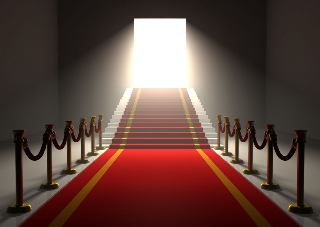 Red carpeted hallway bright light free wallpaper - medium preview image