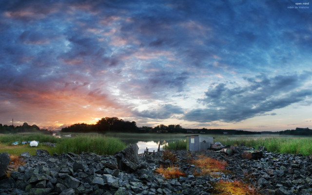 Sunset marsh lake boats water free wallpaper - medium preview image