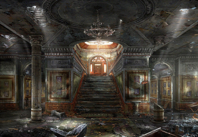 Staircase chandelier building ceiling painting free wallpaper - medium preview image
