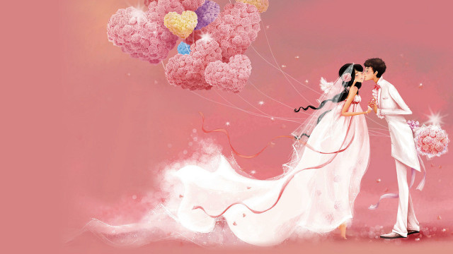Couple kissing balloons pink background free wallpaper for desktop - medium preview image