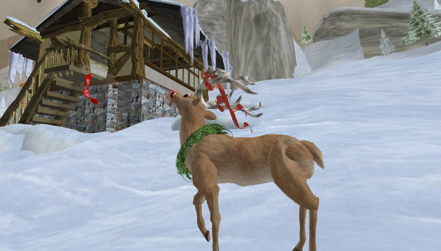 Deer snowy landscape cabin bird free wallpaper for desktop - medium preview image