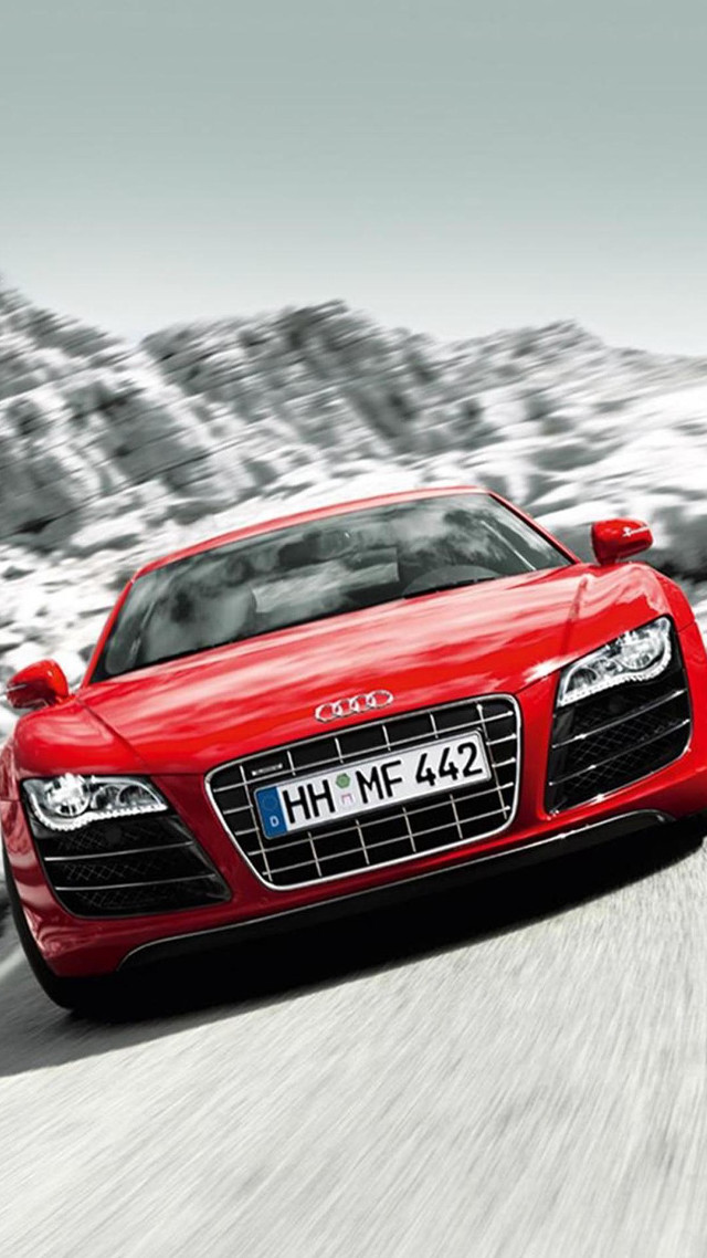 Red car mountain snow road free wallpaper - medium preview image