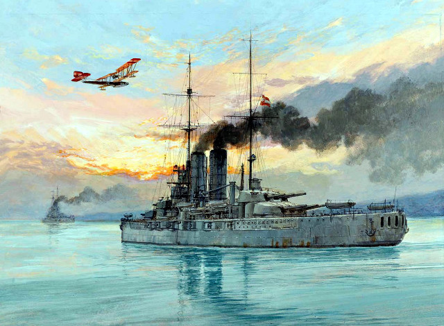 Battleship water plane flying over free wallpaper - medium preview image