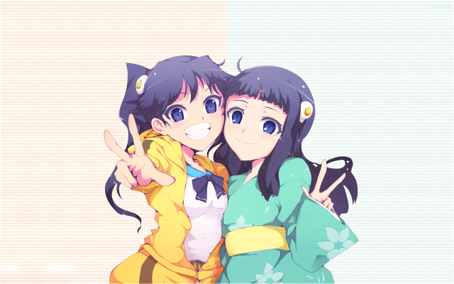 Anime girls hugging hands in free wallpaper - medium preview image