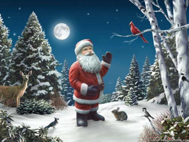 Santa clause snow bird deer free wallpaper - medium preview image