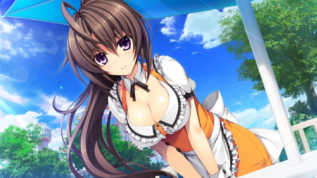 Woman short dress umbrella park free wallpaper - medium preview image