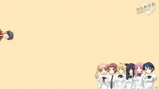Anime characters yellow background heart free wallpaper - medium preview image