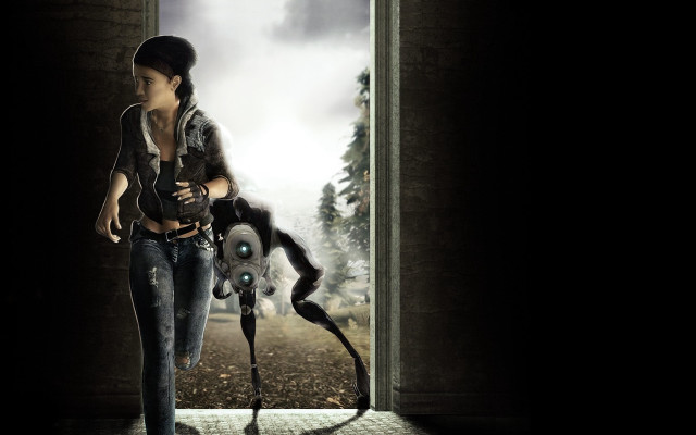 Woman cat doorway back arm free wallpaper - medium preview image
